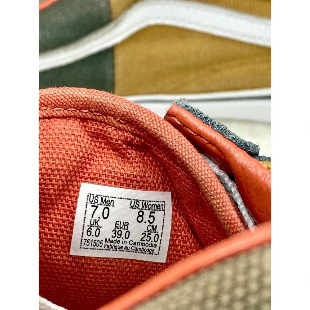 Vans Multi Color Block Skater Shoes Women 8.5 Green Tan Patchwork Retro Sneakers